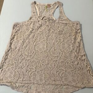 Eyeshadow Lace Tank Top‎ Beige Racerback Sleeveless Casual Blouse L